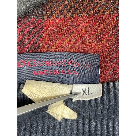 Vintage XXX Snowboard Wax Mens Size XL Red Plaid Wool Blend Full Zip Jacket Rare - Picture 4 of 13